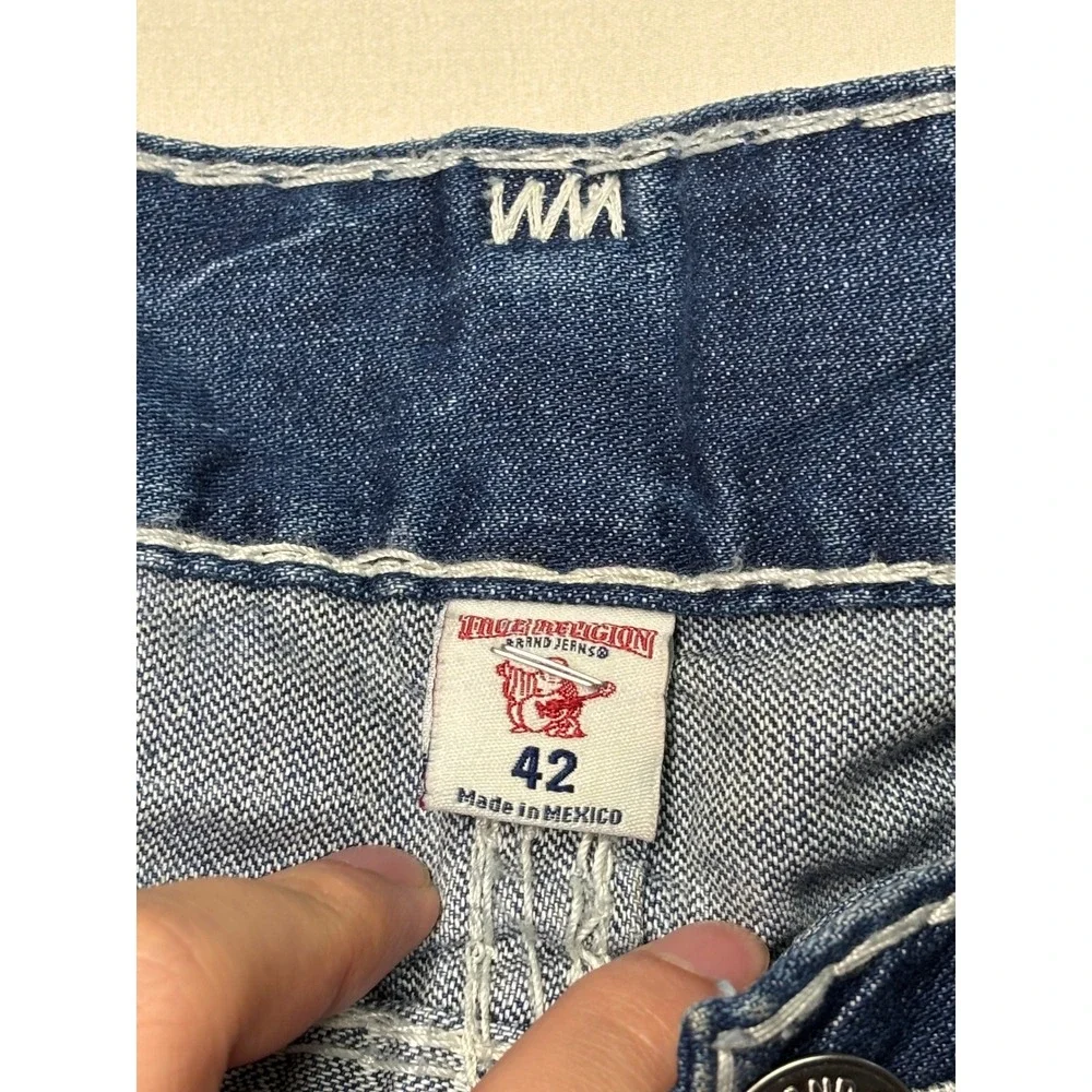 True Religion Straight Flap Natural Super QT Blue Jeans Mens 42X33 Thick Stitch